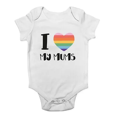 Pride Rainbow Heart Baby Grow Vest I Love My Mums LGBTQ Bodysuit Boys Girls Gift • £5.99