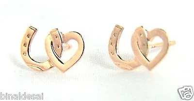 9ct Gold Horseshoe Heart LOVE U Studs Earrings Girls Mums X'mas B'DAY GIFT BOX N • £23.99