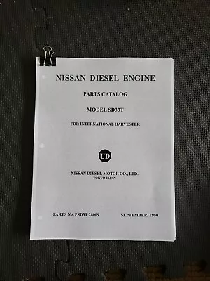 1980 Nissan SD33T Diesel Engine Parts Catalog For International Harvester Scout • $140