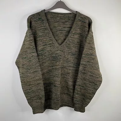 Hand Knit Jumper Mens 2XL V Neck Patterned Cottage Country Green Brown • $23.97