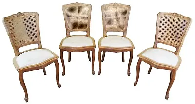 4 Vintage 1980s Tricoire Louis XV Country French Walnut Cane Dining Side Chairs • $1190