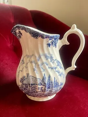 Large Vintage Myott ‘The Brook’ Blue White England Fine Staffordshire Ware Jug • £18.99