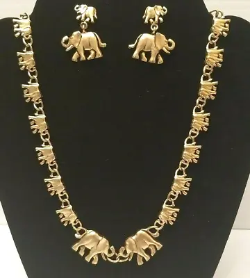 Gold Tone Elephant 18  Necklace And 1  Dangly Earrings! Cute Makes A Great Gift! • $17.99