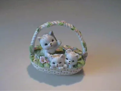 Vintage 1970's Miniature Ceramic Basket Of White Kittens • $9.95