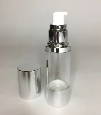 50ml Clear Plastic Airless Pump Dispenser Bottles With Chrome Trim *ANY AMOUNT* • £2.69