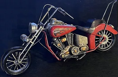 Vintage Retro Style Tin Metal Decorative Red Chopper Motorcycle Model 17  X 8  • $74.99