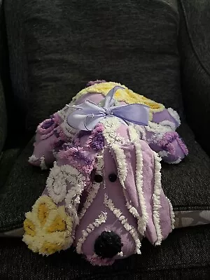 Handmade Purple White Yellow Floral Antique Chenille Bedspread Large Dog • $20