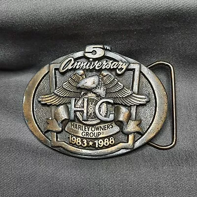 Vintage Harley Davidson Owner's Group HOG 5th Anniversary 1983-1988 Belt Buckle • $23