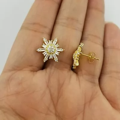 $18 • Buy 18K Gold Plated Sterling Silver Cubic Zirconia Snowflake Stud Earrings 