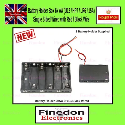 Battery Holder Black Box 6x AA Wired Red Black PCB Box Enclosure Arduino • £2.79