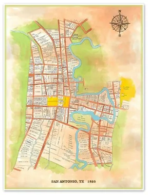 $24.97 • Buy Landowners Map Of San Antonio Texas As In 1855 - Vintage Themed Home Decor