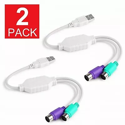 $5.45 • Buy 2-Pack Dual PS2 Female To USB Male Converter Adapter Cable For Mouse Keyboard