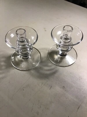 $65 • Buy Val St. Lambert Crystal Clear Candle Stick Holder. Signed. Sticker 5  Set Of 2