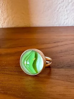 Vintage Marble Ring - Green Blue Aqua Swirl 925 Sterling Silver Size 6 1/2 • $60