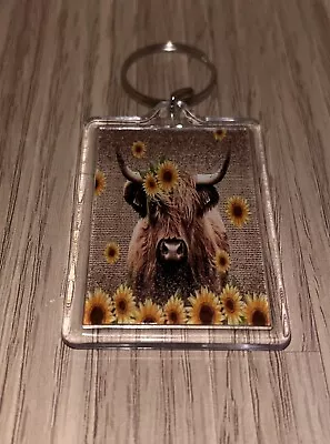 Highland Cow Sunflower Keyring Sunflower Gift For Her Gift For Him Highland • £3.50