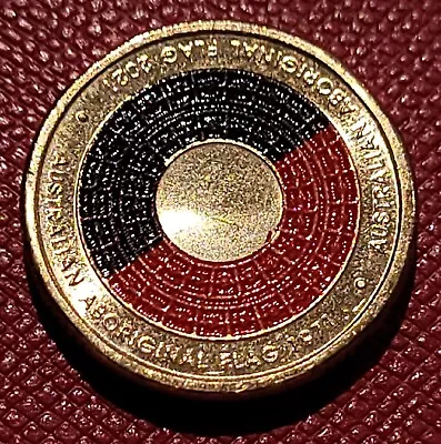 Unc Australian Two Dollar $2  Coloured Coin - 2021 Aboriginal Flag  • $7.95