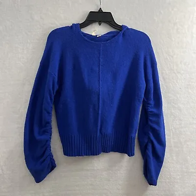 Moth Anthropologie Sweater Top Woman XS Solid Blue Long Sleeve Hood Cotton Blend • $8.50