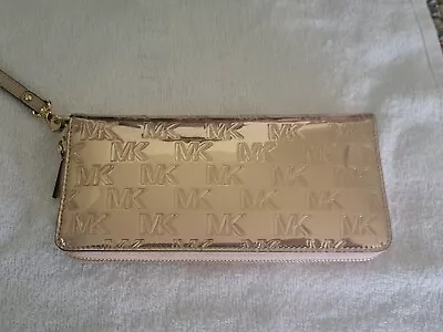 Michael Kors Logo Rose Gold Zip Around Large Size Wallet • $52