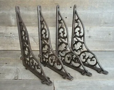 4 LARGE Shelf Braces Wall Brackets Cast Iron Brackets Vine Garden Corbels Rustic • $44.99