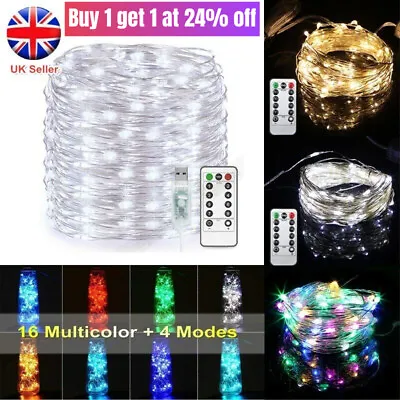 £2.99 • Buy 50/100/200 LED USB Micro Rice Wire Copper Fairy String Lights Xmas Party Decor