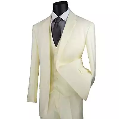 VINCI Men's Ivory 3 Piece 2 Button Classic Fit Suit NEW W/ Matching Vest • $125