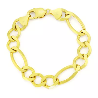10K Yellow Gold 9mm Wide Classic Link Figaro Chain Bracelet Lobster Clasp Men 8  • $411
