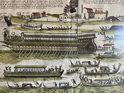 Antique Hand Colored Copper Engraving Of Bucentauro In Venice C 1718 • $395