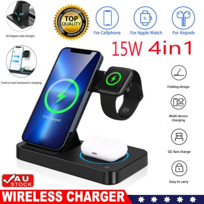 $26.69 • Buy 15W 4 In 1 Wireless Charger Dock Qi Fast Charging For IPhone Apple Watch Samsung
