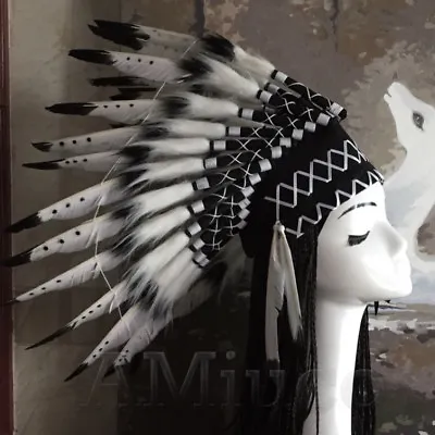 $17.99 • Buy Unisex Native American Chief Headwear Indian Feather Headpiece Black Headgear