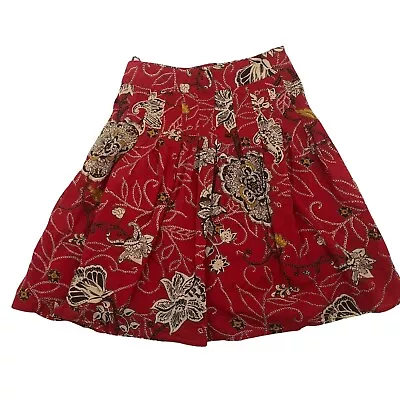 Bila Red Floral Above Knee A-Line Casual Cotton Lined Skirt Petite Size Small SP • $19.99