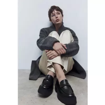 Zara Lug Sole Loafers Chunky Platform Heel Size EU39 US 8 NEW With Tags • $85