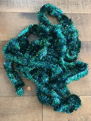 Vintage Retro Christmas Tree Tinsel Garland Blue Green 6 Yards 18 Feet WOW! • $22.49