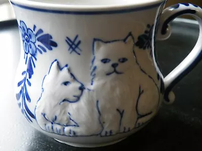 $22.49 • Buy Vintage DELFT BLUE  Hand Painted MUG CUP KITTY CATS & FLOWERS Free Ship