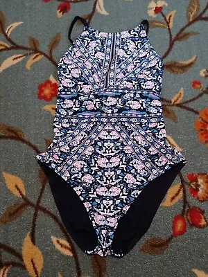 Womens One Piece Swimsuit Mossimo Floral Swimwear Size L Large Lace Up Back • $15