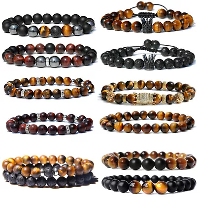 Tiger Eye Natural Stone Beaded Bracelet Women Men Elasticity Bangle Jewelry Lot • $8.99