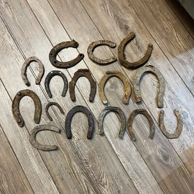 $45 • Buy Vintage Lot Of (15) Antique Horseshoes Old Primitive Barn Decor