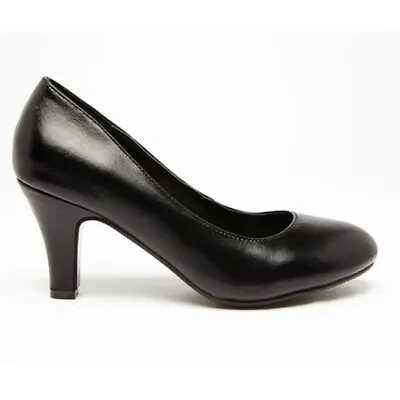 Cabin Shoes Summer Heel Cabin Crew Low Heels In Black Leather UK Size 3 BNIB • £24.99