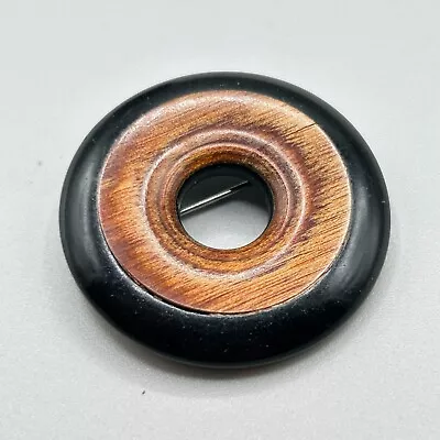 Vintage Wood Inlay Brooch Classic Elegant Well Made Round Circle Loop Retro Pin • $24