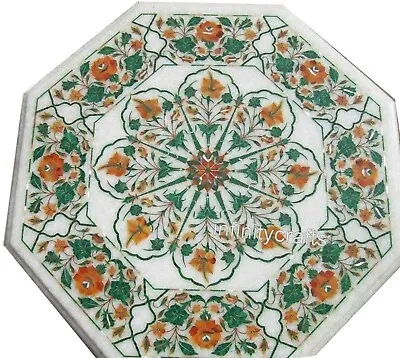 Octagon Marble Patio Center Table Top Inlaid With Malachite Stone Coffee Table • $803.25