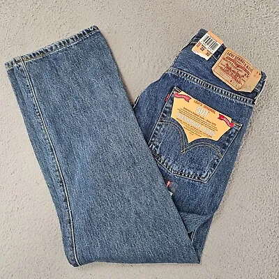 Vintage 90s Deadstock Levis 501 Preshrunk Blue Denim Jeans Mens 32x30 Button Fly • $59.49