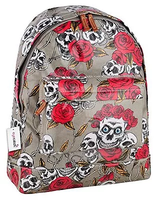 Womens Oil Cloth Skull Roses Print Rucksack Backpack Daysack Sports Workout Bag • £10.95