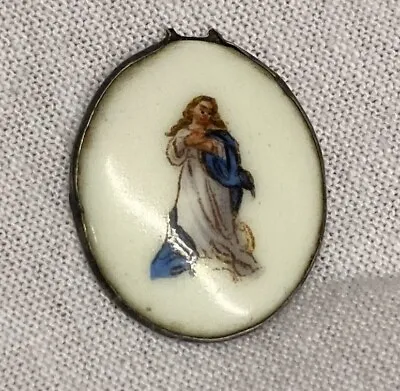Italy 1930´ Old Miraculous Virgin Mary Enameled Silver Medal Lost The Ring Beaut • $45.65