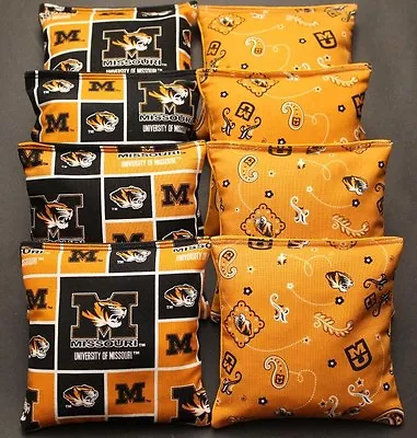 8 All Weather CORNHOLE BEANBAGS Made W University Of MISSOURI MIZZOU Fabric • $33.19