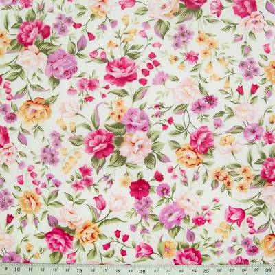 FLORAL COTTON FABRIC Rose & Hubble Vintage Roses Ditsy Flower POPLIN MATERIAL • £8.99