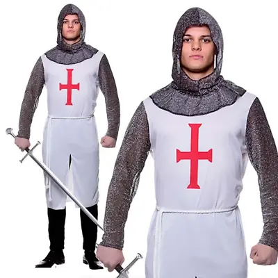 Crusader Knight Mens Medieval Deluxe Adults Fancy Dress Costume St George's Day • £17.99