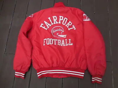 Original Vintage Red Holloway Fairport Raiders Football Team Jacket-Coats-L-N.82 • $35