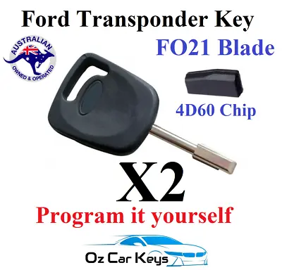 2 Transponder Keys For Ford Falcon Fairmont BA AU2 AU3 Fiesta Focus XR6 XR8 FO21 • $26.50
