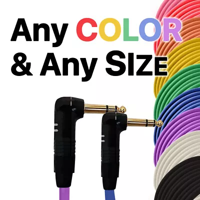 Right Angle 1/4  TRS Balanced Cable - Custom Length Color Stereo Connector Cord • $158.49