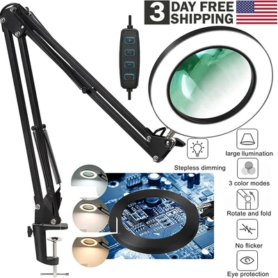 $27.99 • Buy 10X Magnifying Glass Desk Light Magnifier LED Lamp Reading Lamp With Base& Clamp