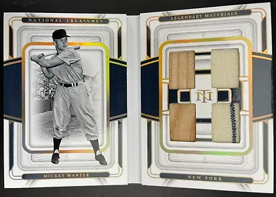 2023 National Treasures Mickey Mantle Legendary QUAD RELIC Materials Booklet 4/7 • $1035